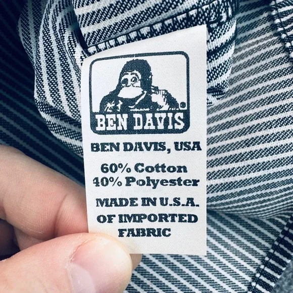 Ben Davis Men's 3XL Black White Hickory Stripe Half Zip Work Shirt Made in USA - Picture 6 of 10